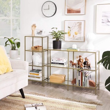 ЗОЛОТОЙ КНИЖНЫЙ ШКАФ АРТ ДЕКО ГЛАМУР С 4 ПОЛКАМИ