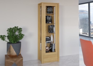 Biblioteczka drewniana dębowa witryna z szufladą