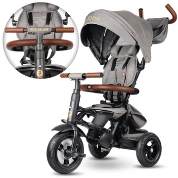 Rowerek Trójkołowy jeździk spacerówka Rito Deluxe Rubber Grey Qplay