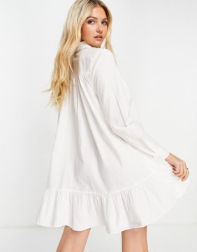 Luźna biała sukienka koszulowa z falbanką 34