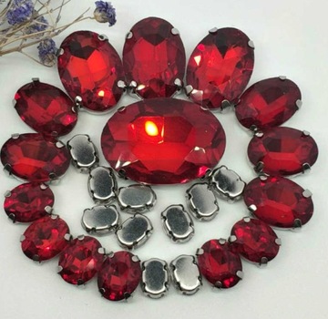Kryształki kamienie do naszywania Mix oval czerwone red 30szt