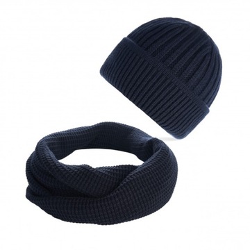 ZESTAW ZIMOWY MĘSKI ZES-28-DB CZAPKA TYPU BEANIE BR-02-DB I GRANATOWY KOMIN