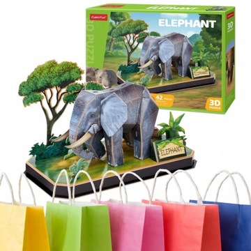 PREZENT DLA 5, 6 LATKI Puzzle 3D Zwierzęta - Słoń + TOREBKA