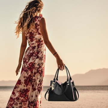 КОЖАНАЯ СУМКА-ШОППЕР С БРЕЛОКОМ НА ПЛЕЧЕ ЖЕНСКАЯ ГОРОДСКАЯ СУМКА