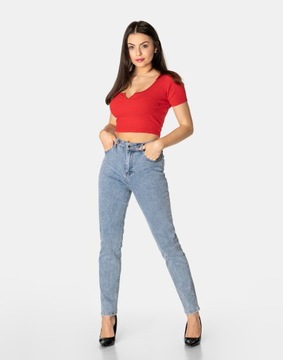 Jasne Spodnie Damskie Mom Jeans Dżinsy Zwężane Wysoki Stan Strecz 6700 W50