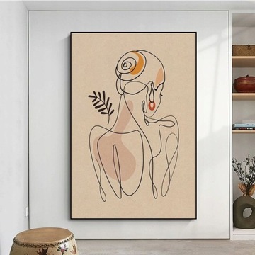 Абстрактное Лицо Искусства Одной Линии Листья Винтаж