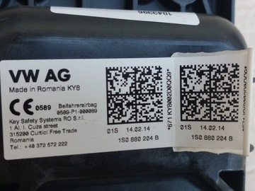 SKODA CITIGO VW UP SEAT MII ULOŽENÍ VZDUCHOVÁ SPOLUJEZDCE AIRBAG 1S0880204B