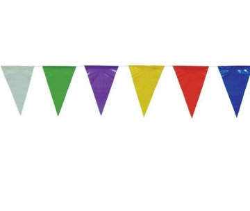 GIRLANDA FLAGI TRÓJKĄTY FOLIOWE 50M FESTYN PARTY PROPORCZYKI KOŚCIELNE