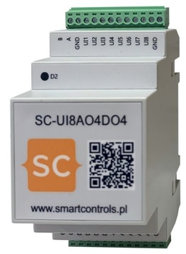Moduł Modbus RS485 I/O wejść wyjść 8x0-10V 4x0-10V 4x cyfrowe SC-UI8AO4DO4