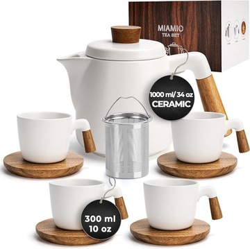 Zestaw ceramiczny do herbaty z zaparzaczem i filiżankami + AKCESORIA