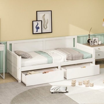 Sofa rozkładana 90*200 łóżko pojedyncze w 2schowek rama z drewna Biały