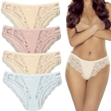 4 женских КРУЖЕВНЫХ ТРУСИКА, сексуальные женские хлопковые трусы С КРУЖЕВОМ - S/M