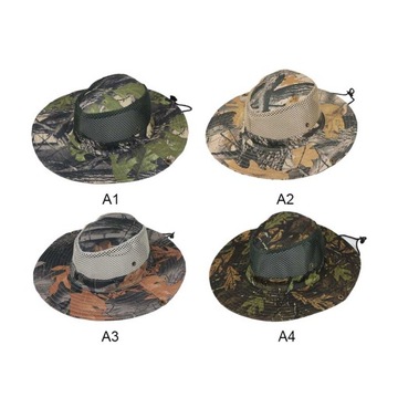 Boonie Hat Mesh Leaves Wzór Kamuflaż Oddychająca czapka wędkarska Szara