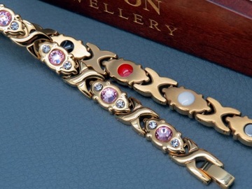 ЖЕНСКИЙ ЗОЛОТОЙ БРАСЛЕТ ЗДОРОВЬЯ, МАГНИТНЫЙ, ПРОЧНЫЙ, С ЦИРКОНИЯМИ, ОРИГИНАЛ.