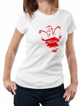 DAMSKA KOSZULKA PATRIOTYCZNA BIAŁA BAWEŁNA r.XL