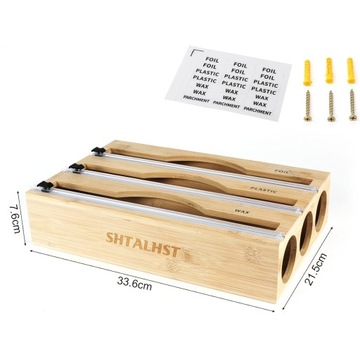 UCHWYT NA FOLIE BAMBUSOWY Z OBCINACZKAMI DOZOWNIK Z 3 PRZEGRODAMI