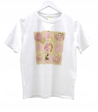 Biały damski t-shirt ze złotym nadrukiem róż