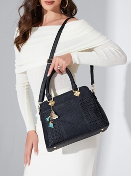 СУМКА ЖЕНСКАЯ КОЖАНАЯ, ЧЕРНАЯ, ЭЛЕГАНТНАЯ СУМКА ИЗ ЭКО КОЖИ, МОДНАЯ