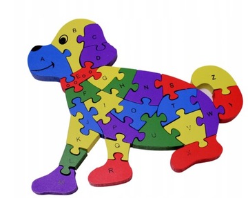 Piesek Geniusz: Drewniane Puzzle 3D z Alfabetem i Liczeniem