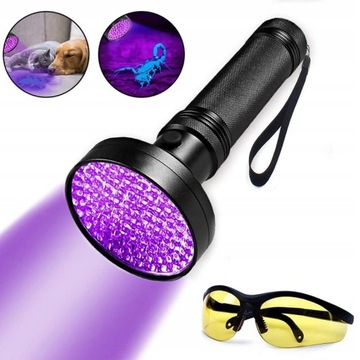 УФ ФОНАРЬ 100LED УЛЬТРАФИОЛЕТОВЫЙ ЯНТАРНЫЙ + ОЧКИ