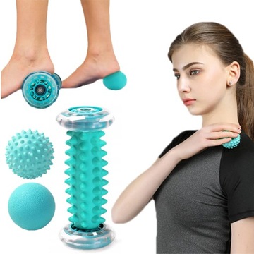 WAŁEK DO MASAŻU STÓP ROLLER MASAŻER ROLKA DO CIAŁA + 2 PIŁKI ZESTAW