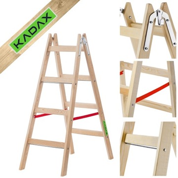 DRABINA DREWNIANA MALARSKA ROZSTAWNA 2x4 STOPNIE DWUSTRONNA 150kg