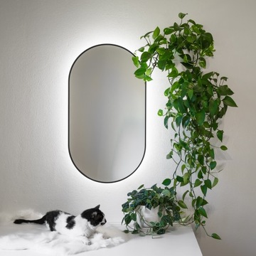 LUSTRO OWALNE W CZARNEJ CIENKIEJ RAMIE 40x80 LED