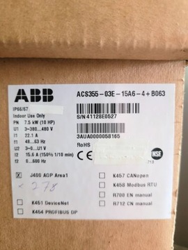 ABB ACS355-03E-15A6-4 + B063 7,5kW Falownik