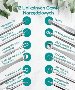 Zestaw do Usuwania Zaskórników Stal Nierdzewna PRO Oczyszczania Twarzy 13el