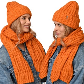 Теплый набор женский шляпа + шарф на зиму польского апельсина A7