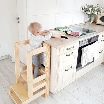 MeowBaby Kitchen Helper с доской, Деревянный кухонный помощник, натуральный