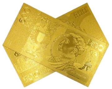 Позолоченная коллекционная банкнота 500 ZŁOTYCH SOBIESKI, золотая версия, УНИКАЛЬНАЯ