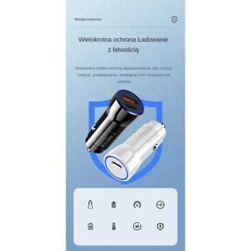 БЫСТРОЕ МОЩНОЕ АВТОМОБИЛЬНОЕ ЗАРЯДНОЕ УСТРОЙСТВО ИСТОЧНИК ПИТАНИЯ 2X USB PD QC 3.0 45 Вт