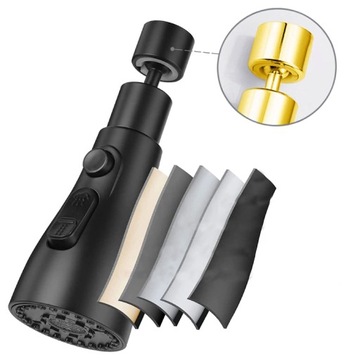 UNIWERSALNY PERLATOR AERATOR DO BATERII 3 FUNKCJE CZARNY