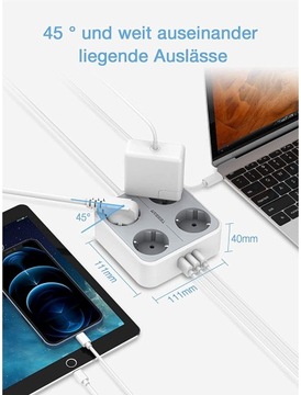 LISTWA ZASILAJĄCA 4 WTYCZKI 3X USB DO DOMU BIURA