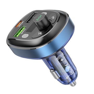 Borofone Transmiter FM BC47 Might MP3, Bluetooth - 2xUSB + Typ C, niebieski