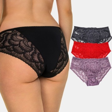 3x Majtki Damskie Figi Wygodne Koronka Seksowne Koronkowe Zestaw XL