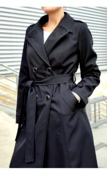 PRZEJŚCIOWY PŁASZCZ PROCHOWIEC TRENCZ CZARNY 38