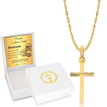 Złoty Łańcuszek z Krzyżykiem 585 Chrzest Komunia Grawer