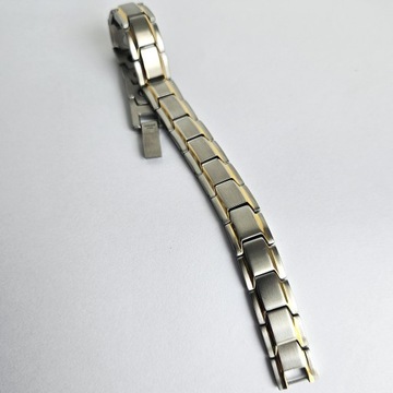 Bransoletka magnetyczna męska zdrowotna SREBRNOZŁOTA 21cm Prezent Versatile