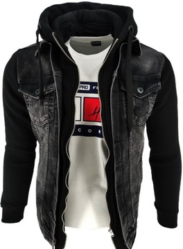 BLUZA MĘSKA KURTKA TURECKA JEANSOWA CZARNA XXL 2XL