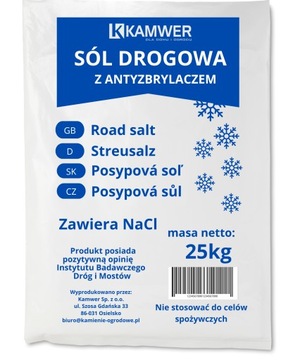 SÓL DROGOWA 25kg NA PARKINGI CHODNIKI DROGI ZIMA ANTYLÓD Z ANTYZBRYLACZEM