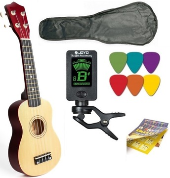 UKULELE SOPRANOWE +TUNER+TABELA+POKROWIEC NATURALNY