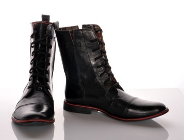 BUTY BULLET WYSOKIE WYWIJANE black KRATA SKÓRA SZTYBLETY trzewiki CASUAL 43