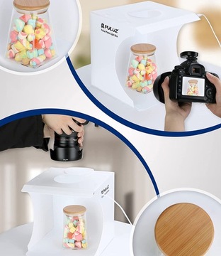 NAMIOT FOTOGRAFICZNY LED PRZENOŚNY 20 ŚWIATEŁ 6 TŁA BIAŁY 22X23X24 CM