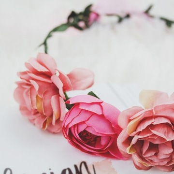 Венок на голову ЦВЕТЫ пионы РОЗОВАЯ свадьба