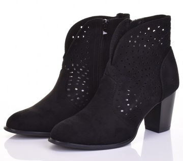 MODNE KOWBOJKI DAMSKIE BOTKI SKÓRA ZAMSZOWA AŻUROWE BUTY NA WIOSNĘ LATO