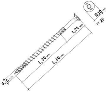 СТОЛЯНЫЕ ВИНТЫ ПО ДЕРЕву TORX 5x50 WKRĘT-MET KLIMAS КОНУСНЫЕ 300 шт.