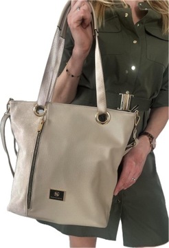 BEŻOWA TOREBKA DAMSKA WOREK shopper A4