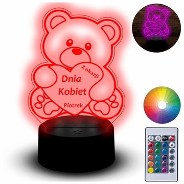 Lampka Na Biurko Statuetka Led 3D Miś Dla Niej Dzień Kobiet Walentynki Love